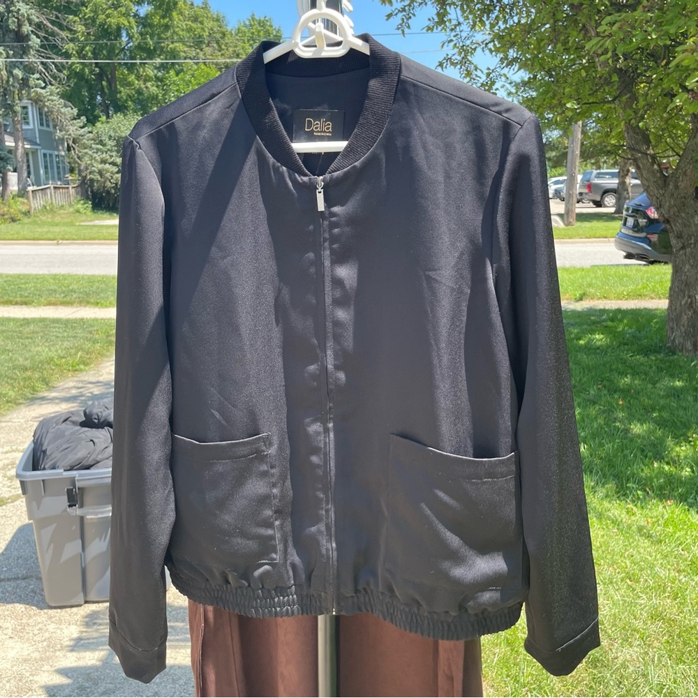 Dalia Black Silk Bomber Jacket